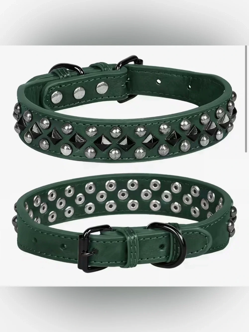 Green Studded Dog PU Leather Collar -New